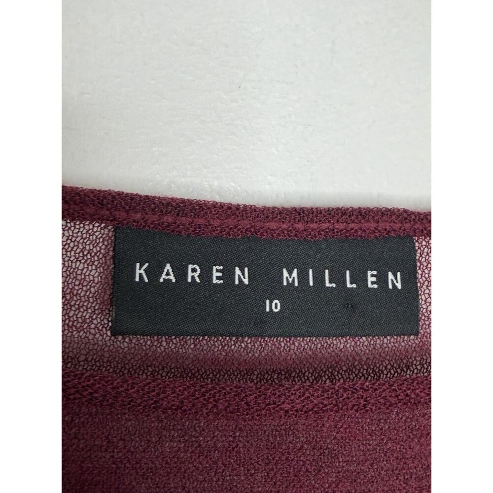 Karen Millen Women's Maroon Embroidered Mesh Sheer Boho Blouse Size 10 - Picture 6 of 10